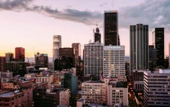 aerial photo of buildings during dusk