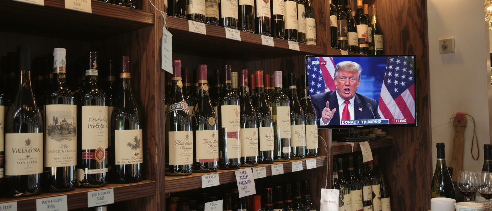 donald trump menace la france d'une taxe douanière de 100 % sur le vin français si paris ne supprime pas sa taxe sur les services numériques, créant un conflit commercial majeur entre les deux pays.