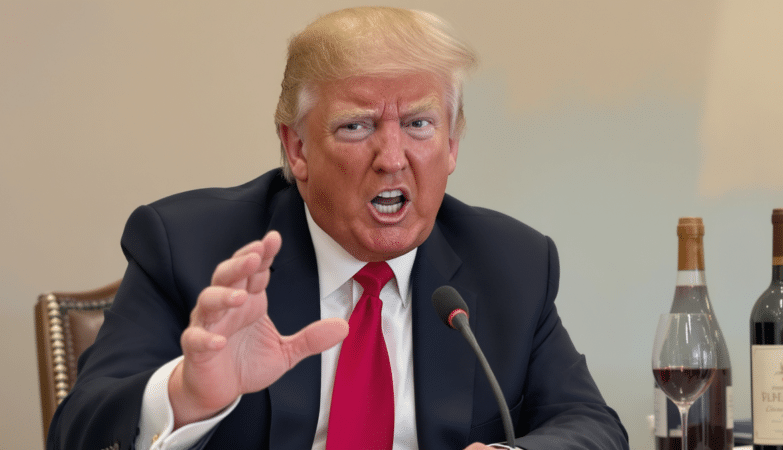 donald trump menace la france d'une taxe douani&egrave;re de 100 % sur le vin fran&ccedil;ais si paris maintient sa fiscalit&eacute; sur les services num&eacute;riques, suscitant des tensions commerciales entre les deux pays.