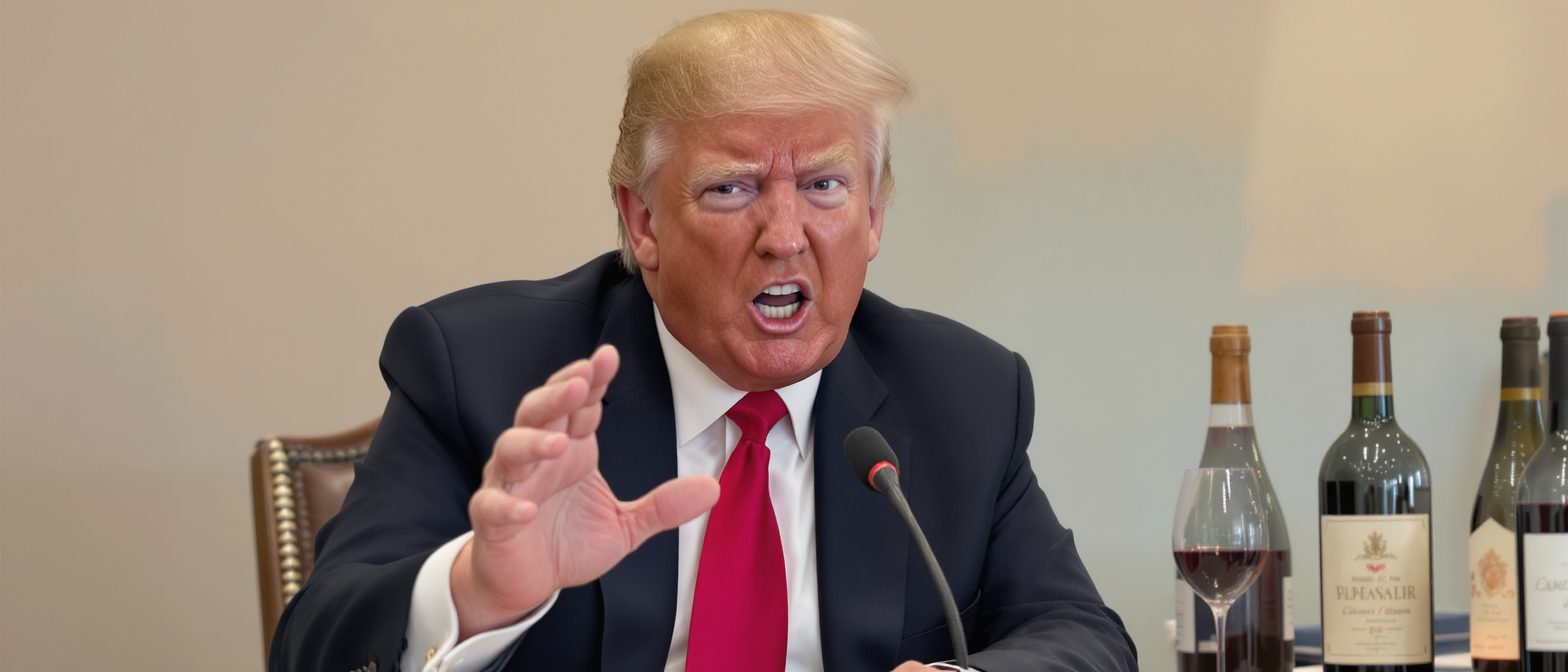 donald trump menace la france d'une taxe douanière de 100 % sur le vin français si paris maintient sa fiscalité sur les services numériques, suscitant des tensions commerciales entre les deux pays.