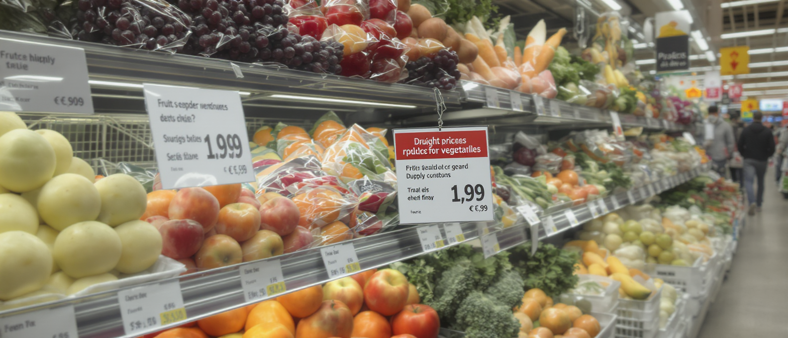 d&eacute;couvrez comment la s&eacute;cheresse provoque une augmentation inqui&eacute;tante des prix des fruits, l&eacute;gumes et produits alimentaires en supermarch&eacute;, impactant votre budget quotidien.